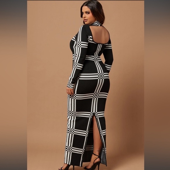 “FASHION NOVA LUXE” Claudia Knit Checkerboard BodyCon Dress - Picture 5 of 16